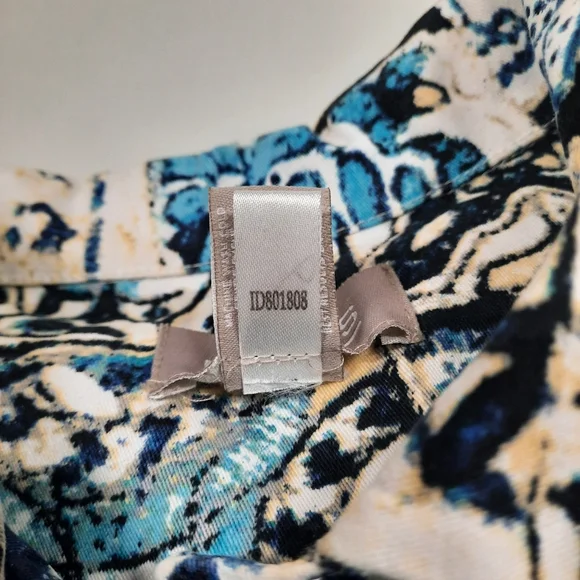 Chico's Size 2 Button Up Blazer Jacket Blue White Medallion 3/4 Sleeve Sz L Arts - Picture 14 of 14